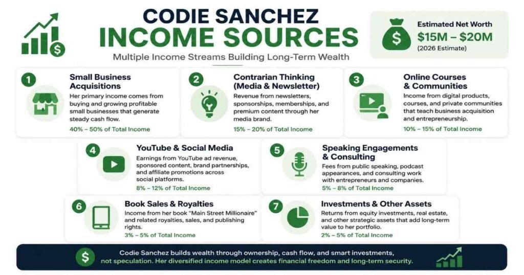 Codie Sanchez income sources infographic
