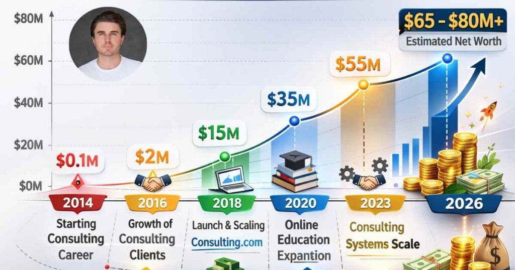 Sam Ovens net worth growth chart from consulting empire
