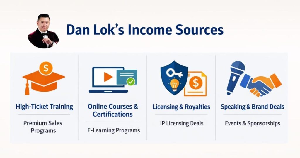 How Dan Lok makes money through high-ticket sales, courses, and licensing