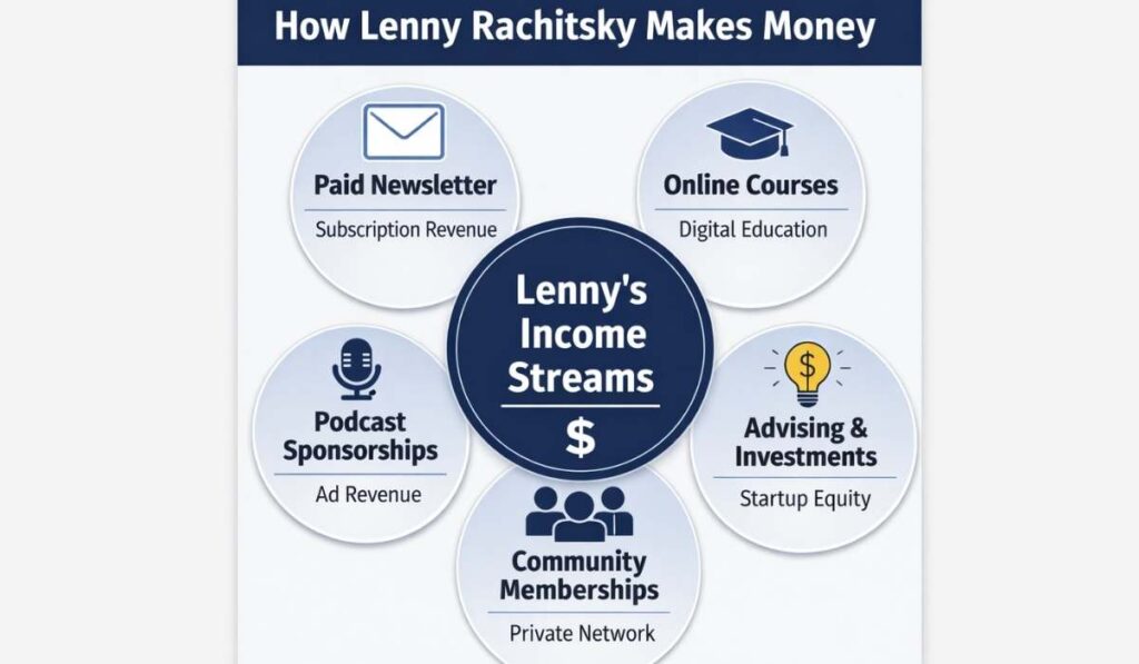 Lenny Rachitsky income sources including newsletter, podcast, and courses