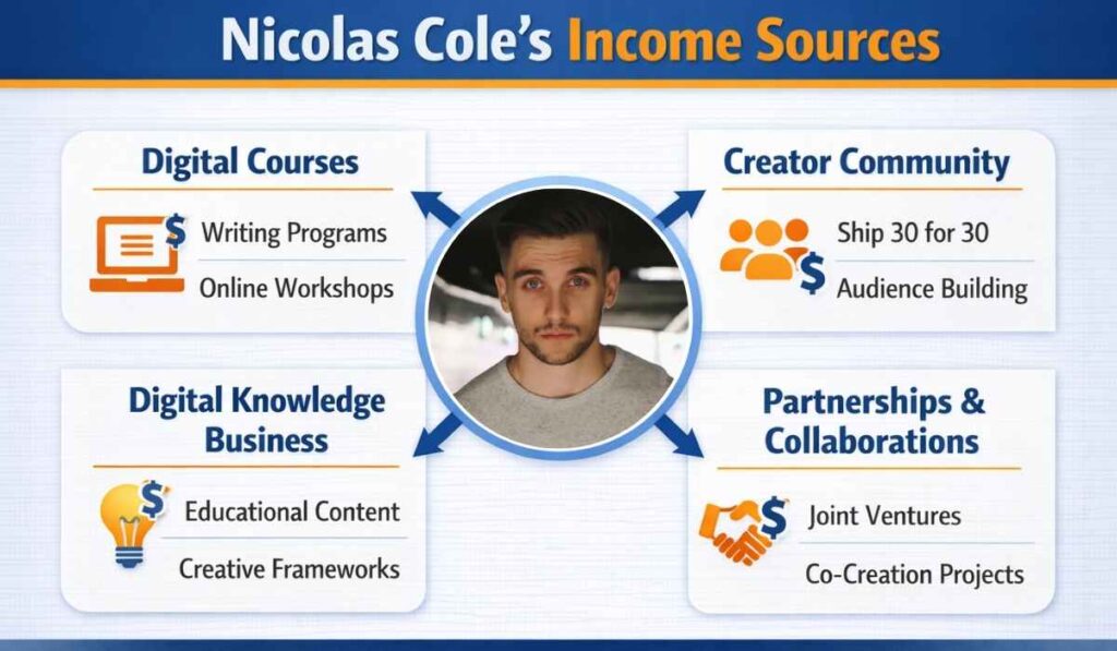 Nicolas Cole income sources digital courses writing programs Ship 30 for 30 creator business