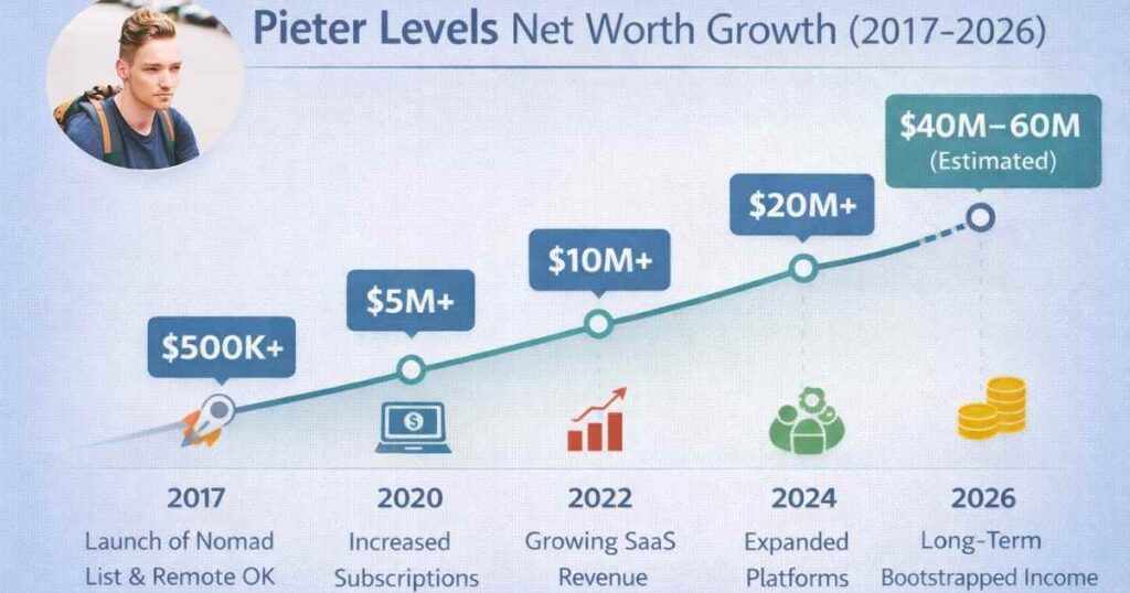 Pieter Levels net worth growth from bootstrapped SaaS businesses