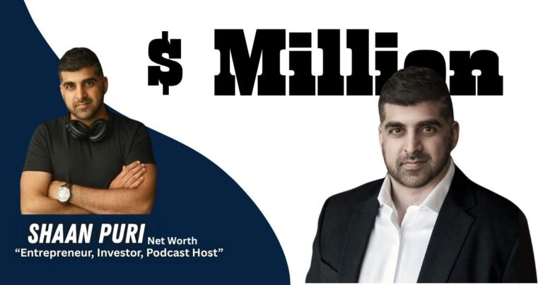 Shaan Puri net worth growth chart from 2016 to 2026 showing rise to $20M–$50M through startups, Milk Road, and My First Million podcast
