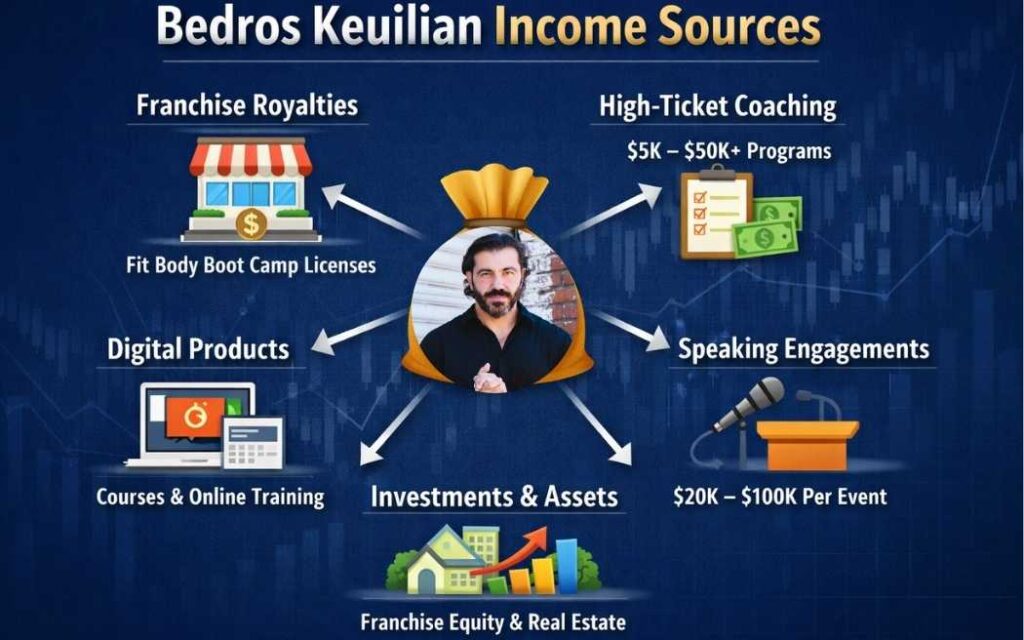 Bedros Keuilian income sources breakdown franchising coaching and digital revenue