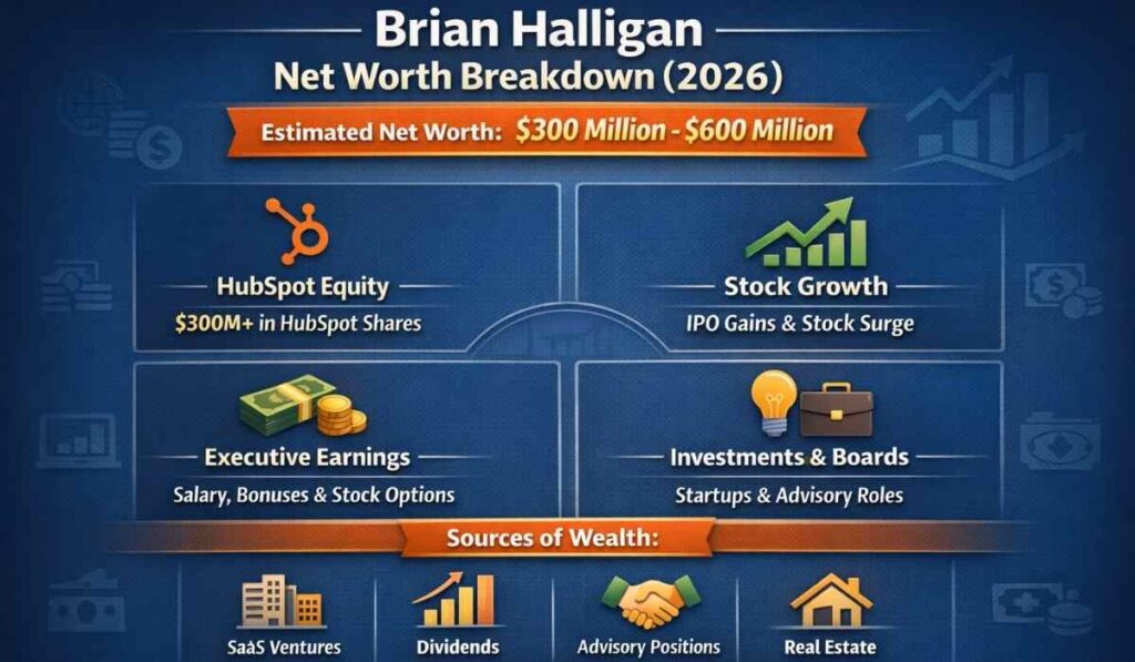 Brian Halligan net worth 2026 income sources breakdown