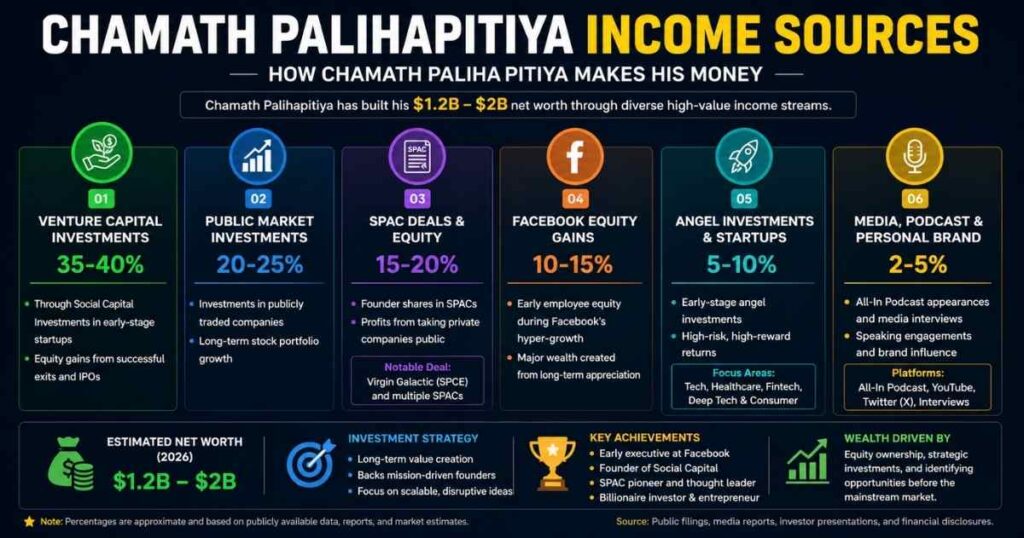 Chamath Palihapitiya income sources breakdown and wealth strategy (2026)