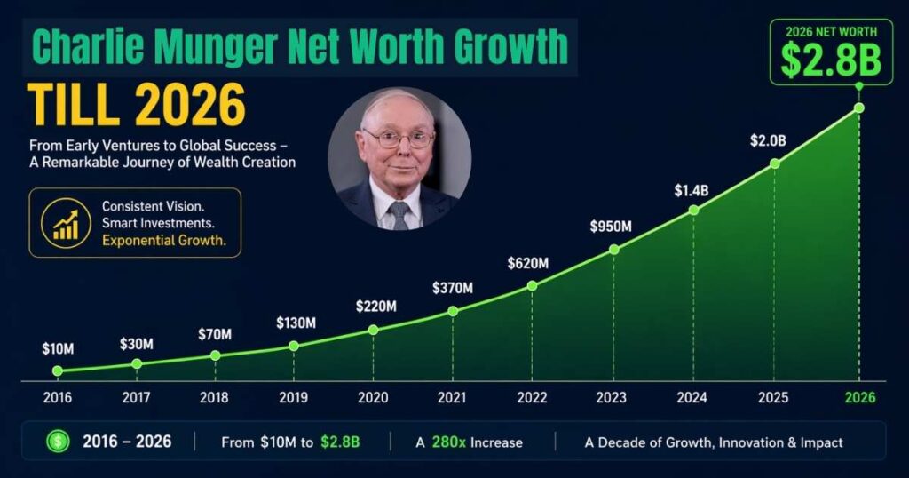 Charlie Munger Net worth growth chart 2016–2026 – exponential wealth increase visualized
