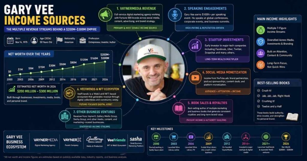 Gary Vee income sources breakdown VaynerMedia investments and social media earnings
