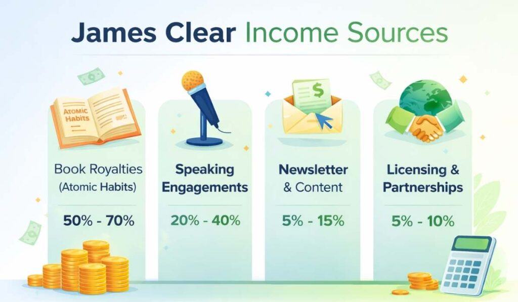 James Clear income sources breakdown book royalties speaking and newsletter earnings