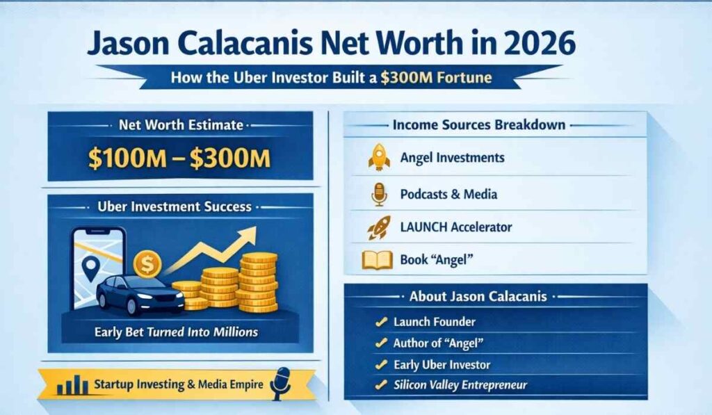 Jason Calacanis income sources breakdown including Uber investment returns podcast revenue LAUNCH accelerator and startup investing profits