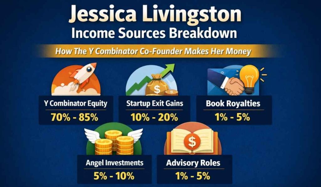 Jessica Livingston income sources breakdown Y Combinator equity and investments