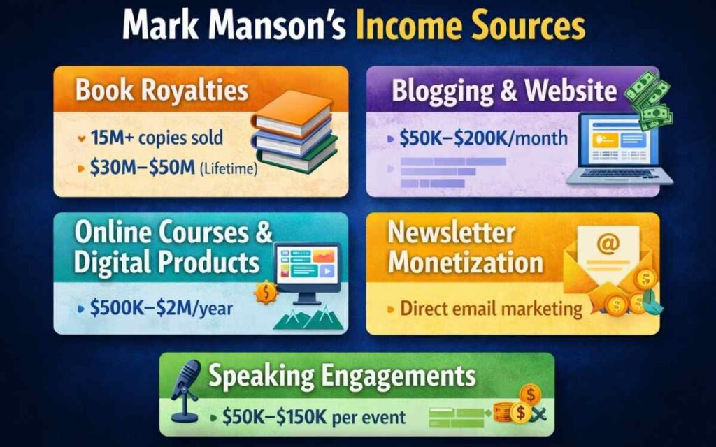 Mark Manson income sources breakdown books blog courses and earnings