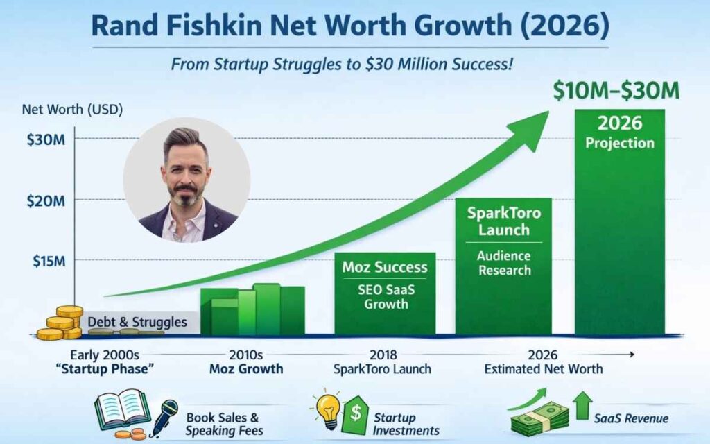 Rand Fishkin net worth growth chart from Moz to SparkToro