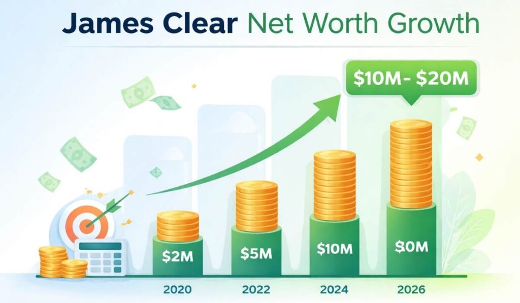 James Clear net worth growth 2020 to 2026 chart and income increase