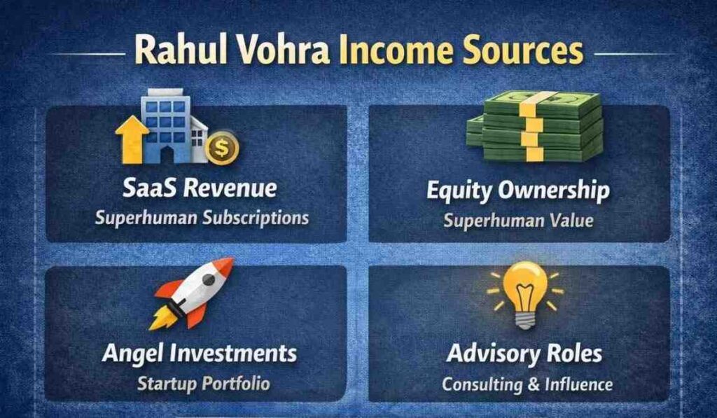 Rahul Vohra income sources SaaS revenue equity investments