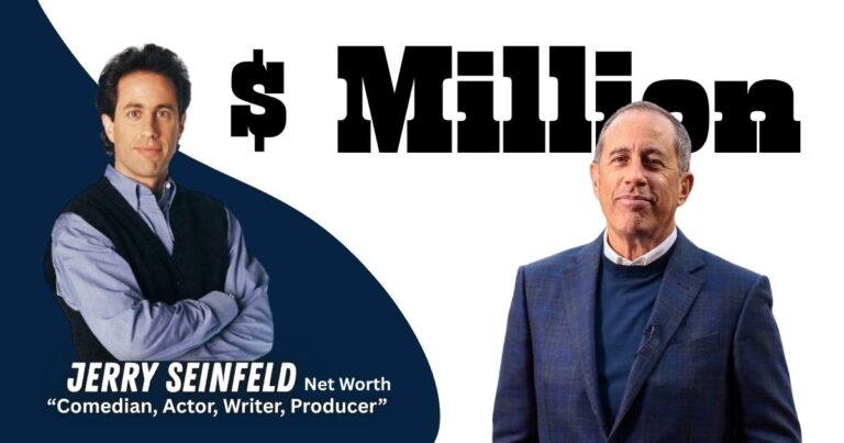 Jerry Seinfeld net worth growth infographic showing his journey from stand-up comedian to billionaire through television success and syndication earnings.